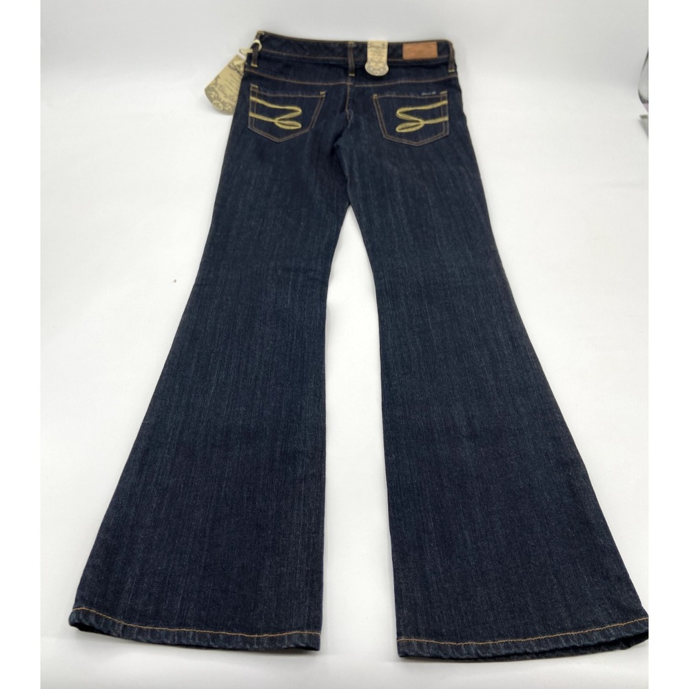 Y2K Seven 7 Flare Low Rise Denim Jeans Women's Size 30 Dark Wash Blue Boho NWT